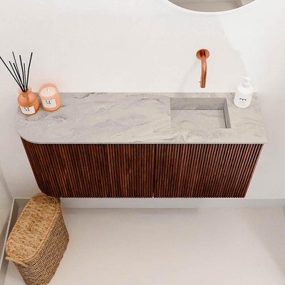 Mondiaz JOYA-DLUX 91.6cm toiletmeubel - ronding links kleur Ruby - Wastafel FAYE positie Rechts Zonder kraangat kleur Glace.
