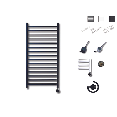 Sanicare electrische design radiator Qubic 126,4 x 60 cm Mat zwart met thermostaat chroom