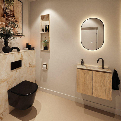 MONDIAZ TURE-DLUX Meuble toilette - 60cm - Washed Oak - EDEN - vasque Frappe - position centrale - 1 trou de robinet