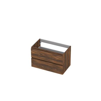 INK Wastafelonderkast - 80x40x52cm - 2 lades - greeploos - met houten keerlijst - MFC - Noten