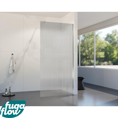FugaFlow Eccelente Vetro douche à l'italienne salle de bain - 160x200cm - verre strié - bras mural - chrome
