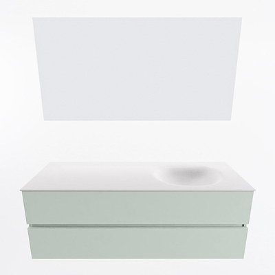 Mondiaz VICA ensemble de meuble de salle de bain - 140cm - meuble sous-vasque greey - 2 tiroirs - lavabo moon droite - 1 trou de robinet - couleur talc - miroir LED - version XL 60cm haut