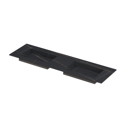 INK Post wastafel - 160x45x1cm - 2 wasbakken - 0 kraangaten - keramiek Lauren black mat