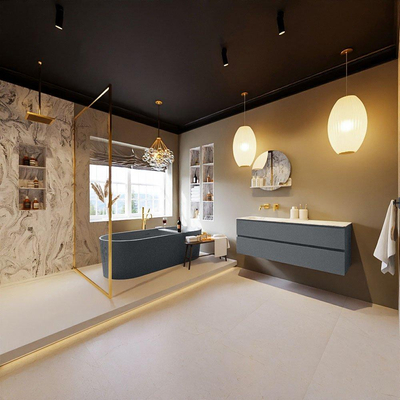 MONDIAZ VICA-DLUX Ensemble meuble de salle de bains - 130cm - sous-meuble plata - 2 tiroirs - lavabo encastré cloud gauche - sans trous de robinet - version haute 60cm - glace