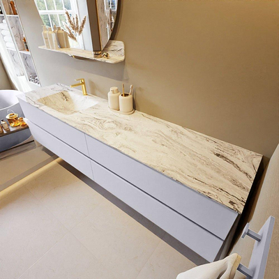 MONDIAZ VICA-DLUX Ensemble meuble de salle de bains - 200cm - meuble bas Cale - 4 tiroirs - lavabo encastré Cloud gauche - 1 trou de robinet - version hauteur 60cm - Glace