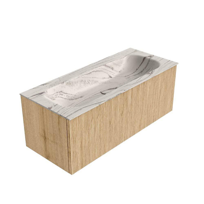 MONDIAZ KURVE-DLUX 110cm badmeubel kleur Oak met 1 lade en 0 deuren. Wastafel BIG MEDIUM Midden zonder kraangat Nata.