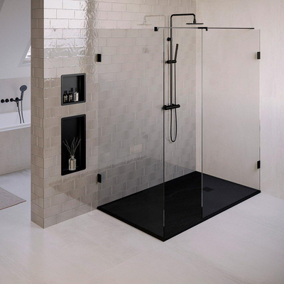 BRAUER Asteroid Douchebak 100x180 incl. antislip en antibacterieel mineraalmarmer mat zwart