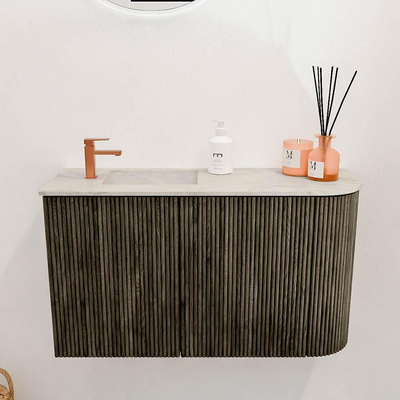 Mondiaz JOYA-DLUX 71.6cm toiletmeubel - ronding rechts kleur Shadow - Wastafel FAYE positie Links 1 kraangat kleur Ostra.