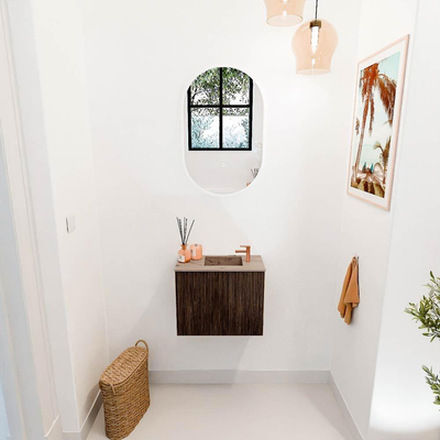 Mondiaz JOYA-DLUX 50cm toiletmeubel - kleur Walnut - Wastafel FAYE positie Rechts 1 kraangat kleur Arena.