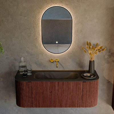 Mondiaz KURVE Badkamermeubelset - 120x46x40cm - 1 lade - 2 deuren - wastafel solid surface - midden - zonder kraangat - Ruby