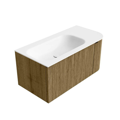 Mondiaz KURVE Ensemble de meuble de salle de bains - 95x46x40cm - 1 tiroir - 1 porte - lavabo solid surface - gauche - sans trou de robinet - Dusk