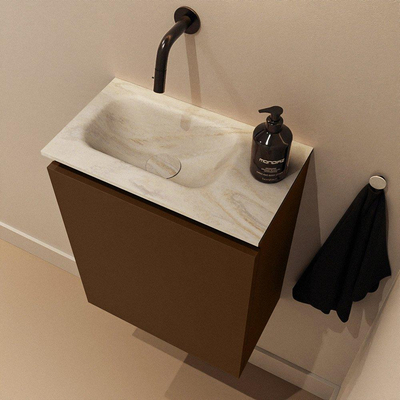 MONDIAZ TURE-DLUX Meuble de toilettes 40 cm Rust. EDEN lavabo Ostra position gauche. Sans trou de robinet.