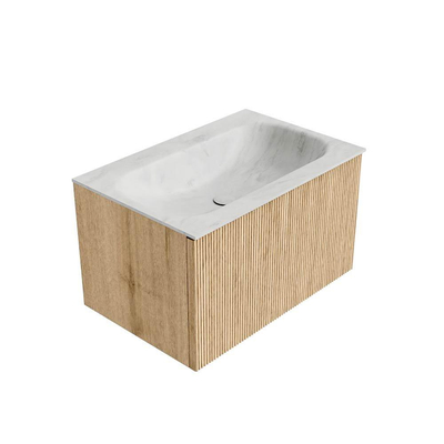 MONDIAZ KURVE-DLUX Meuble de salle de bains 70 cm couleur chêne avec 1 tiroir. Lavabo BIG SMALL central sans trou de robinet couleur Opalo.