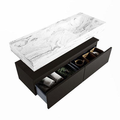 Mondiaz ALAN-DLUX Ensemble de meuble - 120cm - meuble Urban mat - 2 tiroirs - Lavabo Cloud Glace suspendu - vasque Droite - 1 trou de robinet