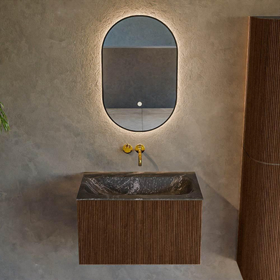 MONDIAZ KURVE-DLUX 70cm Meuble salle de bain - couleur Walnut - 1 tiroir - vasque BIG SMALL centre - sans trou de robinet - couleur Lava