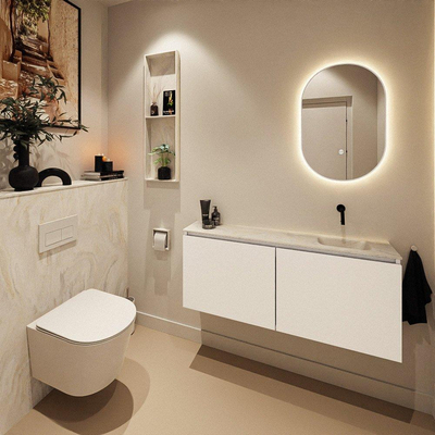 MONDIAZ TURE-DLUX Meuble toilette - 120cm - Talc - EDEN - vasque Ostra - position droite - sans trou de robinet