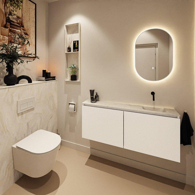 MONDIAZ TURE-DLUX Meuble WC 120 cm Talc. EDEN vasque Ostra position droite. Sans trou de robinetterie.