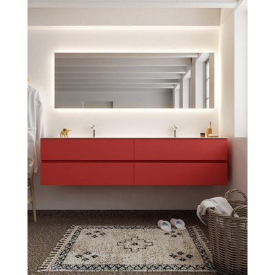 Mondiaz VICA ensemble de meuble de salle de bain - 200cm - meuble sous-vasque fire - 4 tiroirs - lavabo moon double - 2 trous de robinet - miroir LED - version XL 60cm de haut