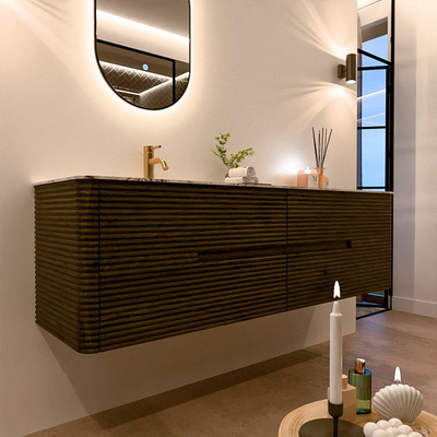 Mondiaz CIRO-DLUX Badkamermeubelset - 170x45x50cm - Solid surface wastafel Glace - 1 wasbak Links - 1 kraangat - 4 lades - Shadow