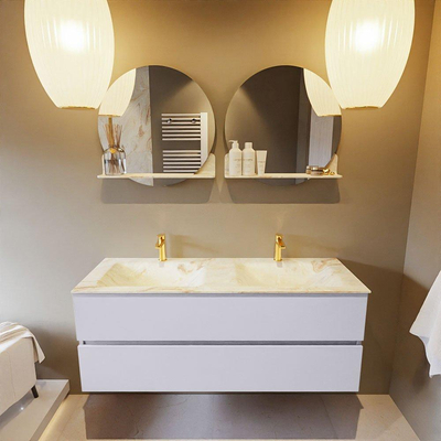 Mondiaz VICA-DLUX Ensemble de meuble de salle de bain - 130cm - meuble sous-vasque cale - 2 tiroirs - lavabo encastrée cloud double - 2 trous de robinet - version haute de 60cm - frape