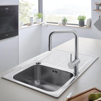 Grohe Minta Keukenkraan - draaibare/uittrekbare uitloop - 2 straalsoorten - Brushed Supersteel (RVS)