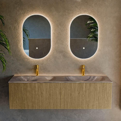 MONDIAZ KURVE-DLUX 150cm badmeubel kleur Dusk met 2 lades en 0 deuren. Wastafel STOR SMALL Dubbel 2 kraangaten Sombra.