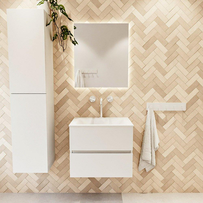 MONDIAZ VICA 60cm badmeubel onderkast Talc 2 lades. Wastafel CLOUD midden 1 kraangat, kleur Talc.