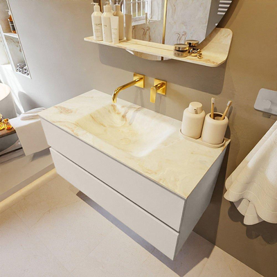 MONDIAZ VICA-DLUX Ensemble meuble de salle de bains - 100cm - meuble bas linen - 2 tiroirs - lavabo encastré cloud au milieu - sans trous de robinet - version haute 60cm - frape