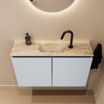 MONDIAZ TURE-DLUX meuble de toilettes 80 cm Clay. EDEN vasque Frappe position milieu. Avec 1 trou de robinet.