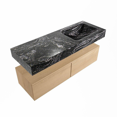 Mondiaz ALAN-DLUX Ensemble de meuble - 130cm - meuble Washed Oak mat - 2 tiroirs - Lavabo Cloud Lava suspendu - vasque Droite - 1 trou de robinet