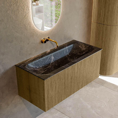 Mondiaz KURVE-DLUX Ensemble de meuble salle de bain - 100x46x40cm - 1 tiroir - lavabo en solid surface - milieu - sans trou de robinet - Dusk