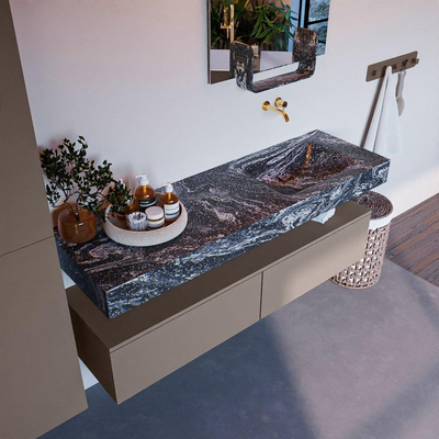 MONDIAZ ALAN - DLUX Ensemble de meubles de salle de bains - 150cm - meuble bas - Smoke - 2 tiroirs - lavabo suspendu - vasque à droite - 0 trous de robinet - Lava