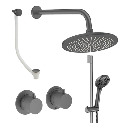 Crosswater MODULE Regendoucheset inbouw - 2 hendels - badafvoer - 30cm douchekop - handdouche - glijstang - wandarm - slate gunmetal (antraciet)