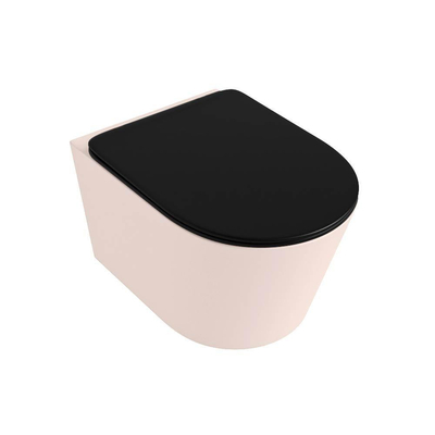 Mondiaz LAVIE WC suspendu – sans bride – 36 x 53 cm – avec abattant softclose – Rosee (rose), abattant Urban (noir)