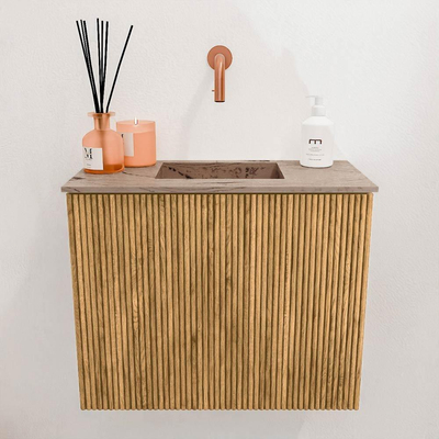 Mondiaz JOYA-DLUX 50cm toiletmeubel - kleur Oak - Wastafel FAYE positie Midden Zonder kraangat kleur Arena.