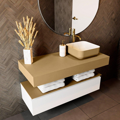 Mondiaz TOP 51 Plan vasque suspendu - 110x51x12cm - adapté pour vasque à poser - Solid surface - Oro