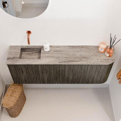 Mondiaz JOYA-DLUX 111.6cm toiletmeubel - ronding rechts kleur Shadow - Wastafel FAYE positie Links Zonder kraangat kleur Oza.