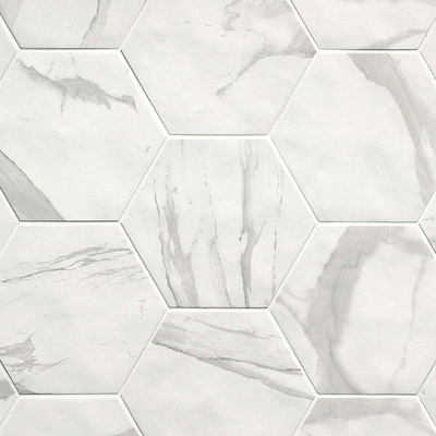 ÉCHANTILLON Terravito Fareno carreau mural et de sol - 21.6x25cm - 9mm - Hexagone - Aspect marbre - blanc mat