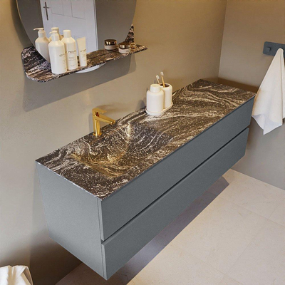 Mondiaz VICA-DLUX Ensemble de meuble de salle de bain - 150cm - meuble sous-vasque plata - 2 tiroirs - lavabo encastrée cloud gauche - 1 trou de robinet - version haute de 60cm - lave