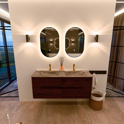 Mondiaz CIRO-DLUX Meuble de salle de bains - 130x45x50cm - Plan vasque Solid surface Oza - 2 vasques Double - 2 trous de robinetterie - 4 tiroirs - Ruby