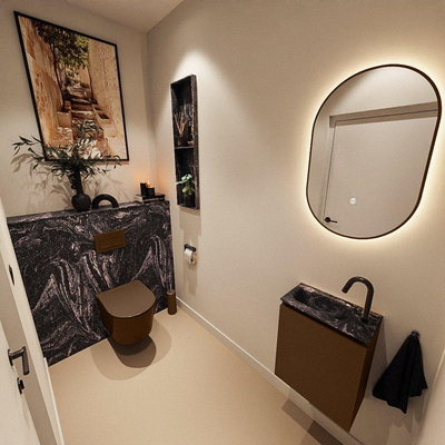 MONDIAZ TURE-DLUX 40cm toiletmeubel Rust. EDEN wastafel Lava positie links. Met 1 kraangat.