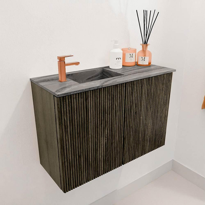 Mondiaz JOYA-DLUX 60cm toiletmeubel - kleur Shadow - Wastafel FAYE positie Links 1 kraangat kleur Sombra.