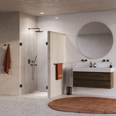 BRAUER Void Carving Pendeldeur - 100x200cm - glascoating - omkeerbaar - helder glas - geborsteld gunmetal PVD