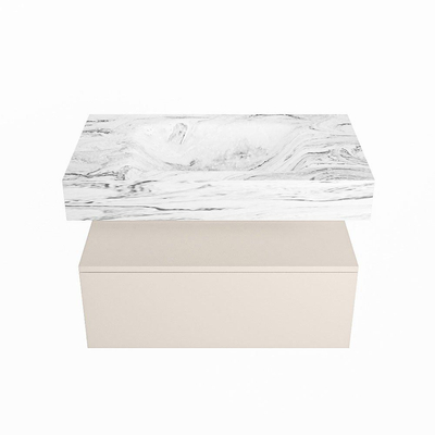 Mondiaz ALAN-DLUX Ensemble de meuble - 80cm - meuble Linen mat - 1 tiroir - Lavabo Cloud Glace suspendu - vasque Centre - 1 trou de robinet