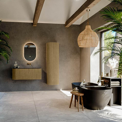 Mondiaz KURVE-DLUX Ensemble de meuble salle de bain - 105x46x40cm - 1 tiroir - 1 porte - lavabo en solid surface - droite - sans trou de robinet - Dusk