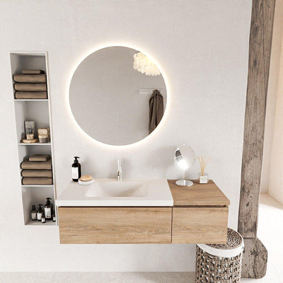 Mondiaz bukla ensemble de meubles de salle de bain 120x45x34cm 1 trou pour robinetterie lavabo à gauche surface solide talc sans poignée 2 tiroirs avec softclose mélamine chêne lavé