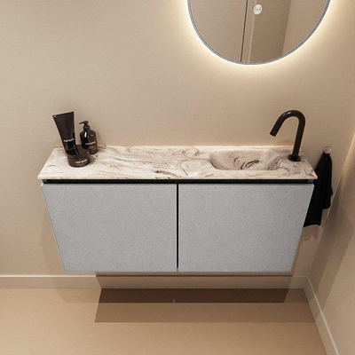MONDIAZ TURE-DLUX Meuble WC 100 cm Plata. Lavabo EDEN Glace position droite. Avec 1 trou de robinet.