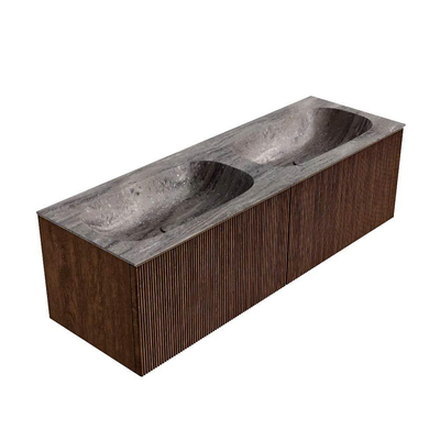 MONDIAZ KURVE-DLUX 140cm badmeubel kleur Walnut met 2 lades en 0 deuren. Wastafel STOR SMALL Dubbel 2 kraangaten Oza.