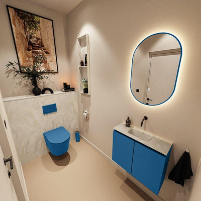 MONDIAZ TURE-DLUX Meuble toilette - 60cm - Jeans - EDEN - vasque Ostra - position centrale - sans trou de robinet