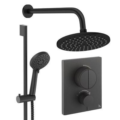 Crosswater MPRO inbouw regendoucheset – Ø20 cm hoofddouche – ronde handdouche – 2 hendels – zwart mat